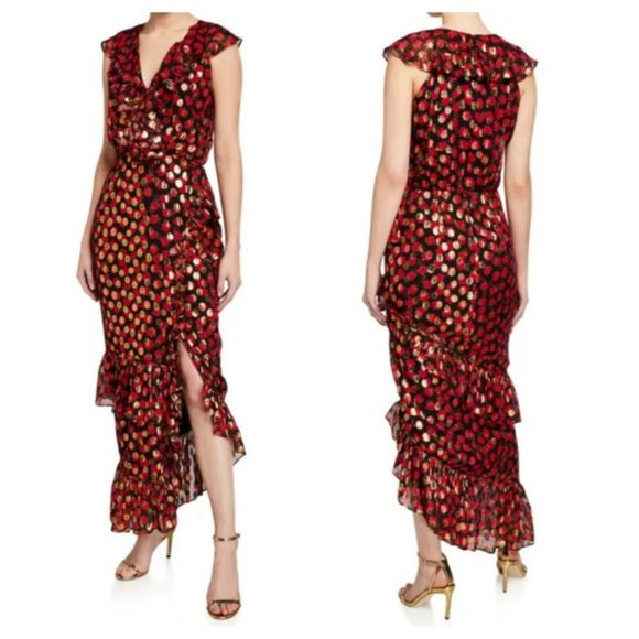 SALONI Dresses & Skirts - NWT Saloni Anita Ruffle Cocktail Dress Red Gold 6